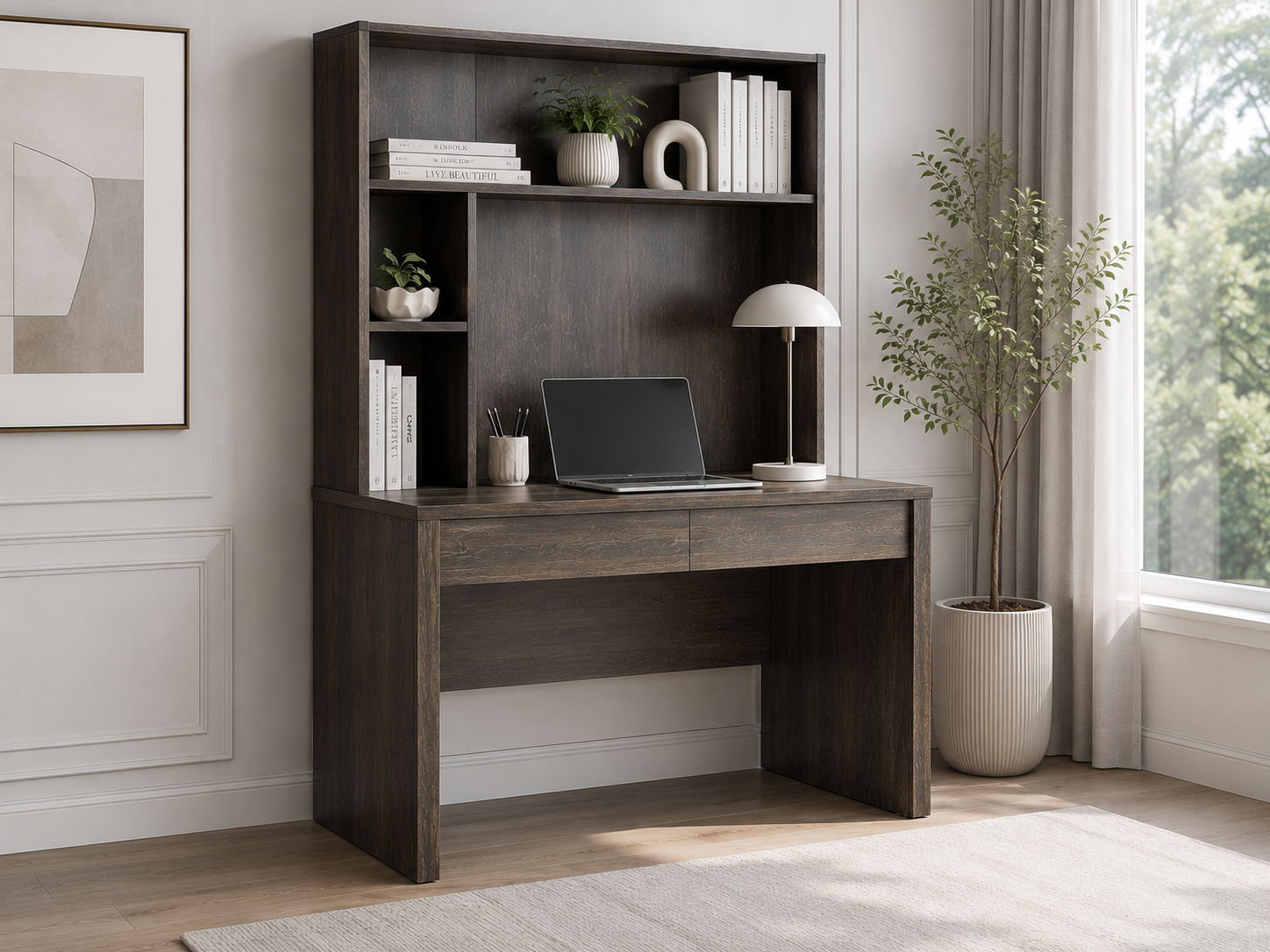 Keswick 2 Drawer Study Desk With Hutch (LS 151 DESK) - Charcoal