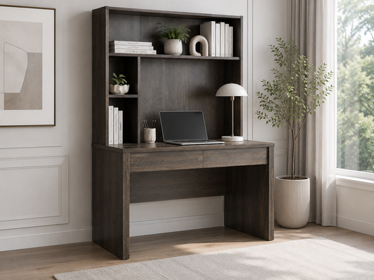 Keswick 2 Drawer Study Desk With Hutch (LS 151 DESK) - Charcoal