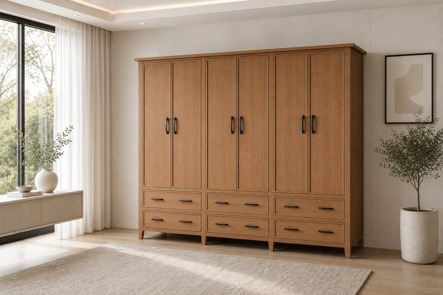 Sydneyside (AUSSIE MADE) 6 Door / 6 Drawer Wardrobe All Hanging Pigeon Paired (3 SECTION) - Tassie Oak Combination - 1800(H) X 2700(W) - Assorted Stained Colours