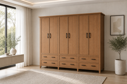 Sydneyside (AUSSIE MADE) 6 Door / 6 Drawer Wardrobe All Hanging Pigeon Paired (3 SECTION) - Tassie Oak Combination - 1800(H) X 2700(W) - Assorted Stained Colours