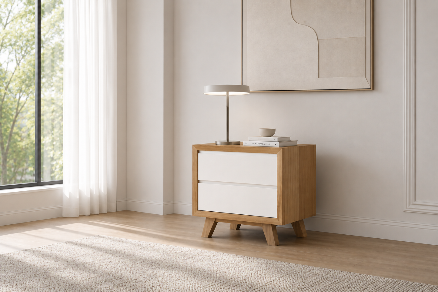 Trovato (AUSSIE MADE) Bedside Table With Extension Runners - Tassie Oak Combination - Assorted Colours