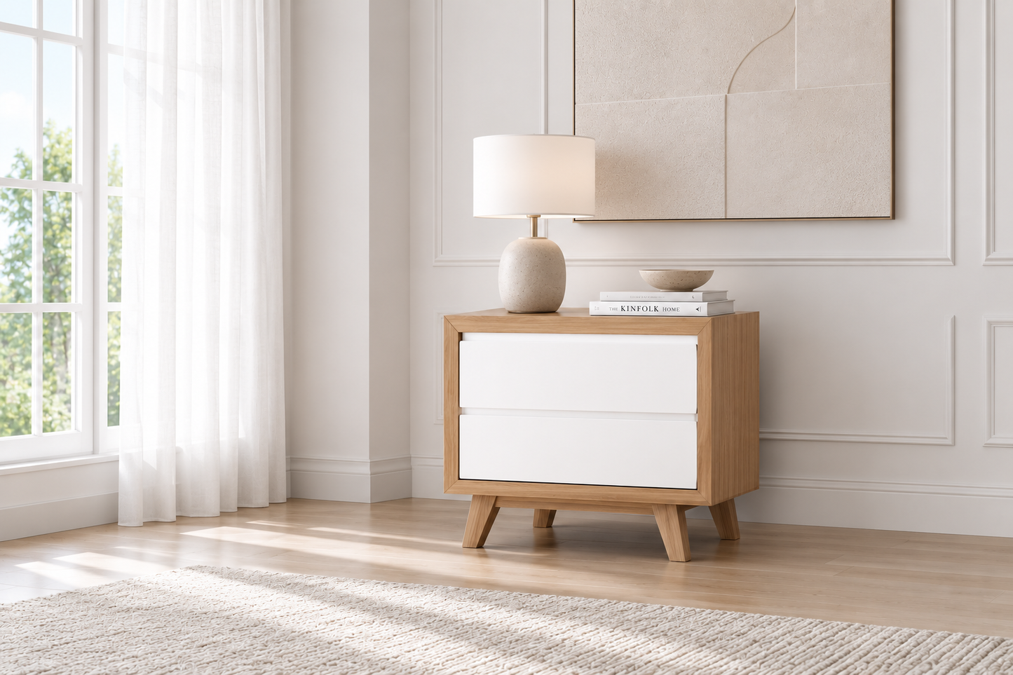 Trovato (AUSSIE MADE) Bedside Table With Extension Runners - Tassie Oak Combination - Assorted Colours