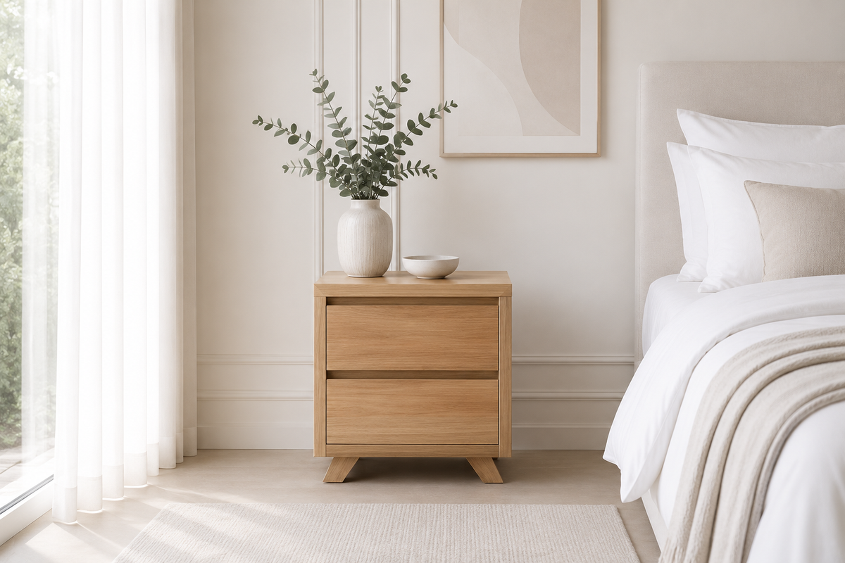 Sienna (AUSSIE MADE) Bedside Table - Tassie Oak Combination - Assorted Timber Colours