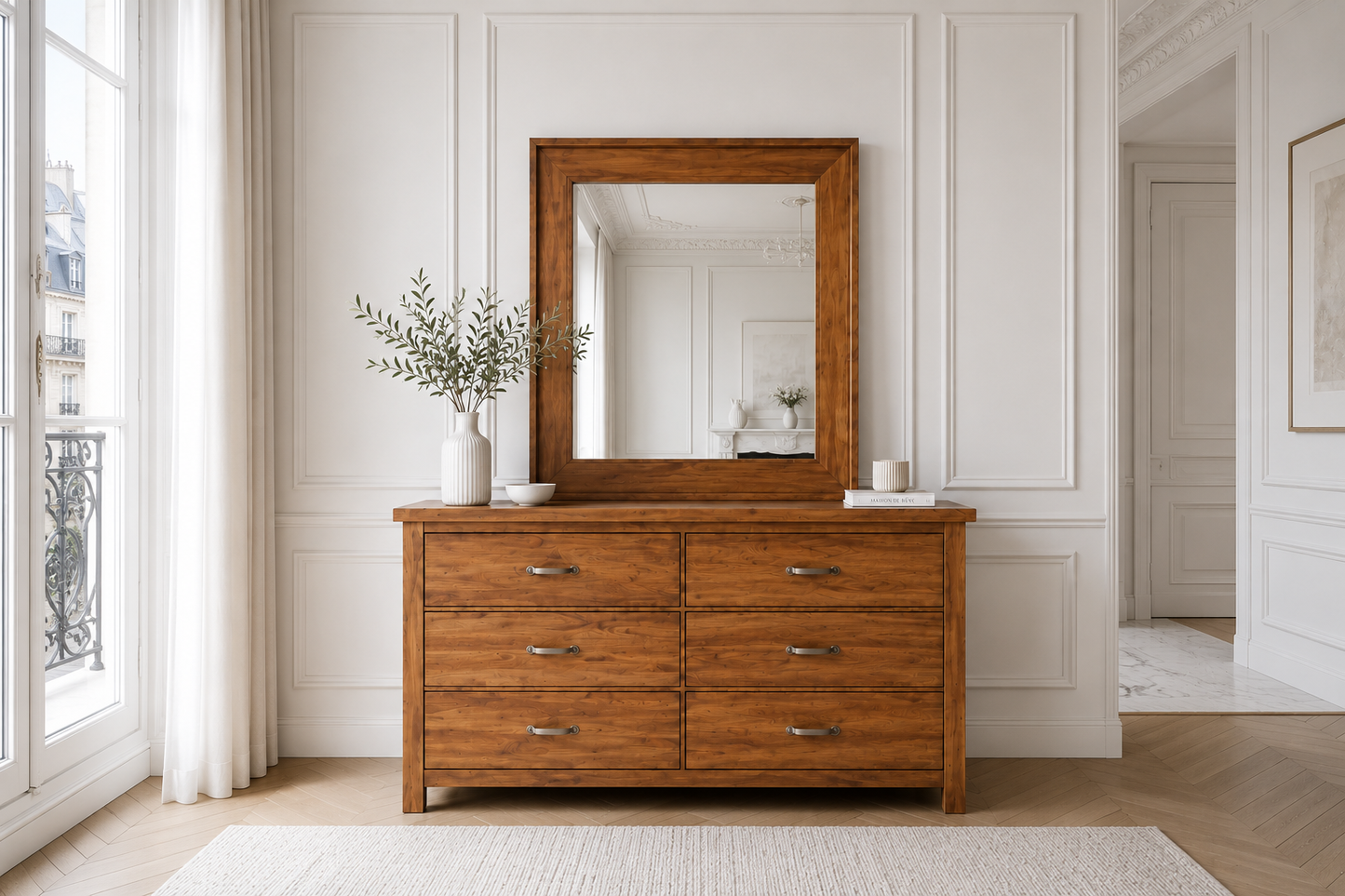 Montana 6 Drawer Dresser & Mirror -1900(H) X 1350(W) - Mountain Gum (3242)