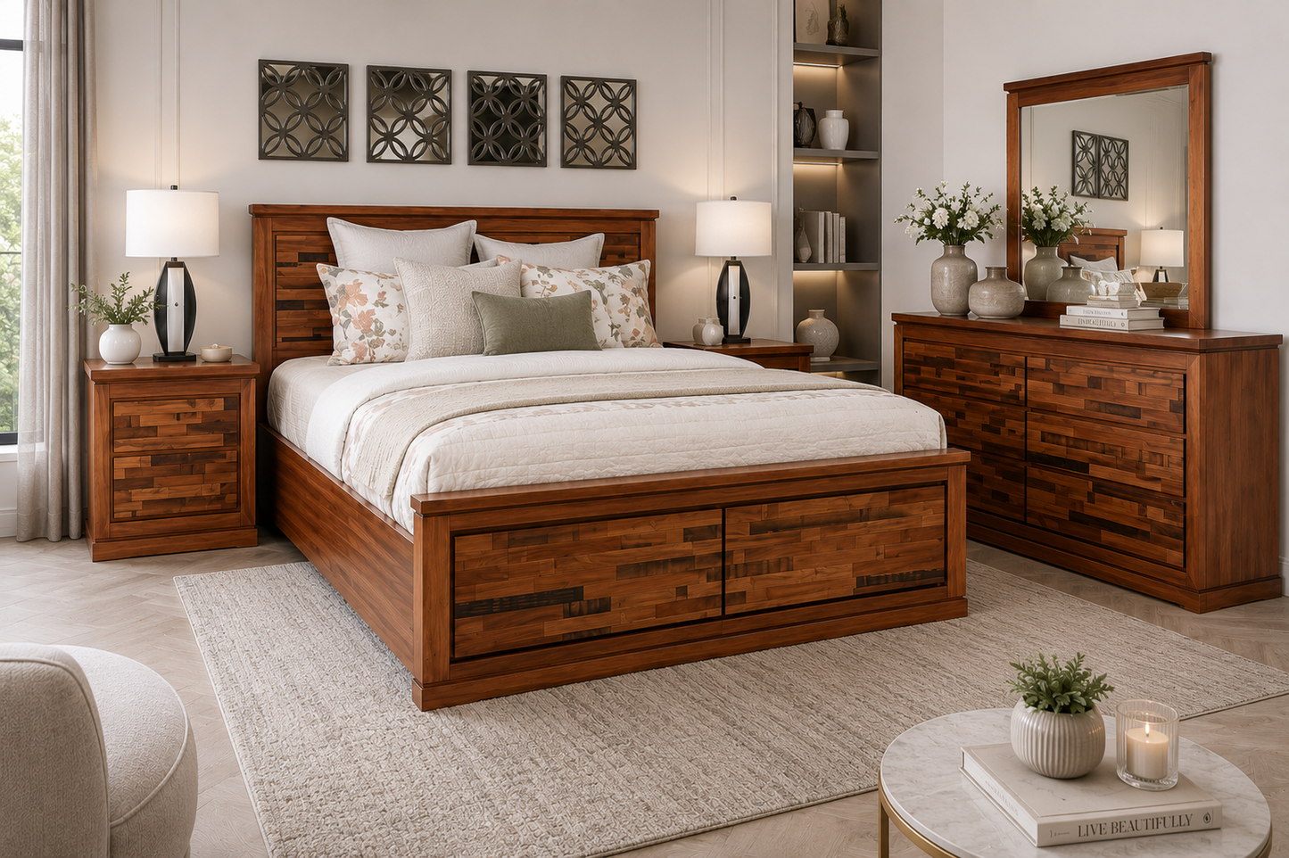 King Bertrose Tasmanian Oak Bed (WITHOUT) Underbed Storage - (MODEL:3-1-18-12-9-19-12-5) - As Pictured