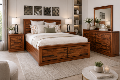 King Bertrose Tasmanian Oak Bed (WITHOUT) Underbed Storage - (MODEL:3-1-18-12-9-19-12-5) - As Pictured