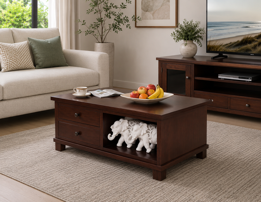 James (AUSSIE MADE) Coffee Table With 2 Drawers - 1200(W) X 700(D)- (TASSIE OAK) - Assorted Colours