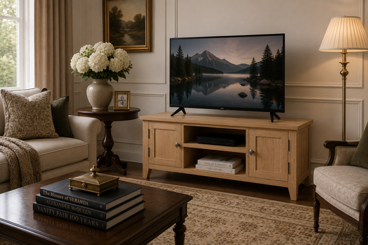 Elegance (AUSSIE MADE) 2 Door / 2 Shelf TV Unit Collection - Tassie Oak Combination - Assorted Stained Colours
