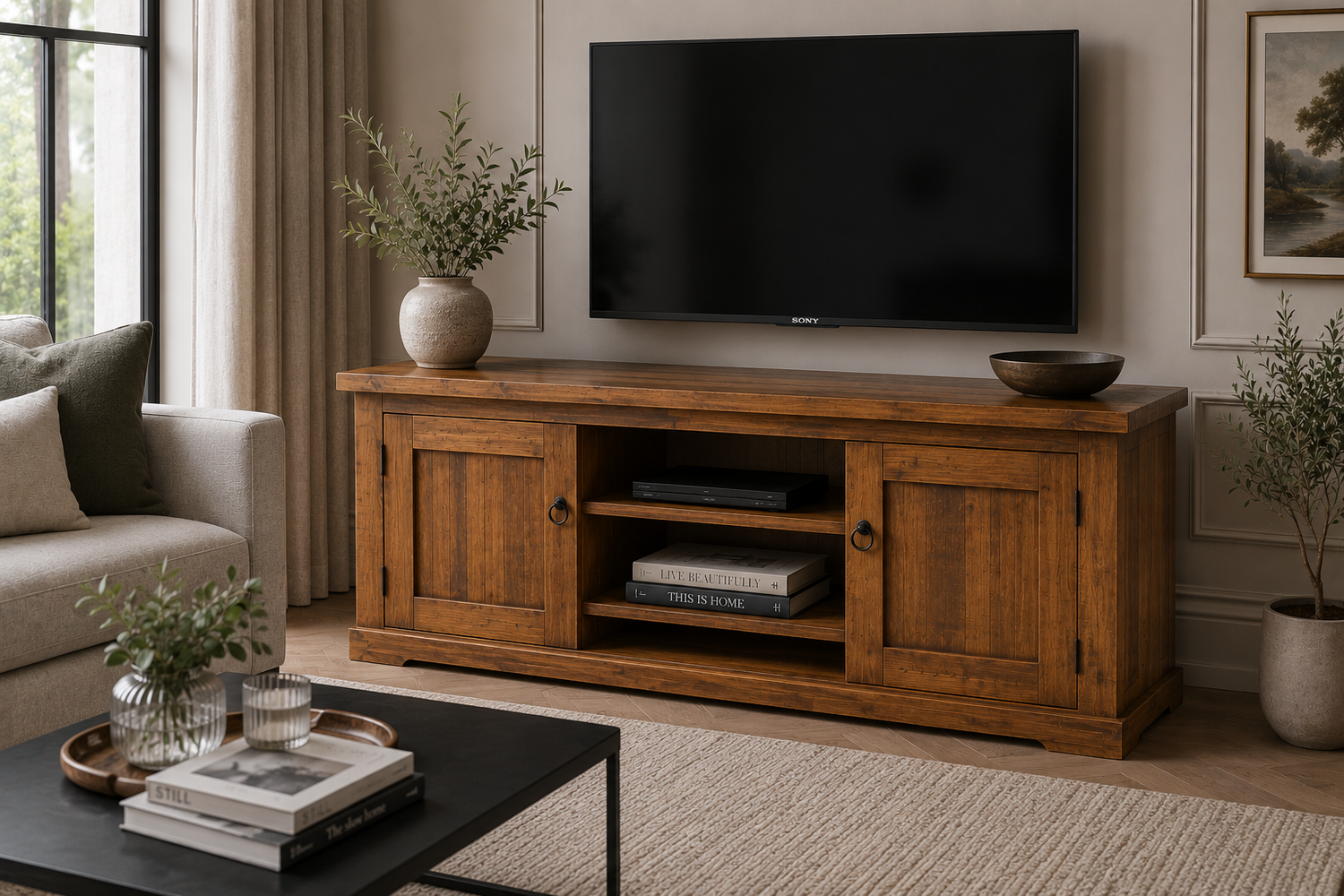 Arncliff (AUSSIE MADE) Lowline TV Unit With Solid Door & Plynth Base Collection - Assorted Stained Colours