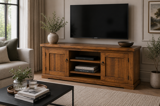 Arncliff (AUSSIE MADE) Lowline TV Unit With Solid Door & Plynth Base Collection - Assorted Stained Colours