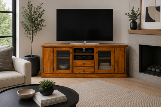 Urbanite (AUSSIE MADE) Lowline TV Unit With Twin Pull-outs Collection - Assorted Stained Colours