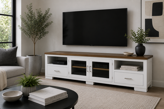 Hunter (AUSSIE MADE) TV Unit With Timber Top 2 Door / 2 Drawer Collection - Assorted Painted / Stained Colours