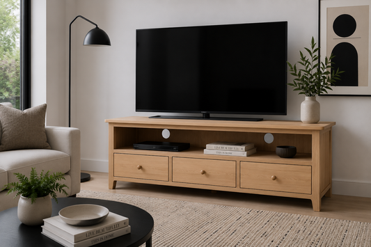 Robinhood (AUSSIE MADE) TV Unit With 3 Drawers Collection - Tassie Oak Combination - Assorted Stained Colours