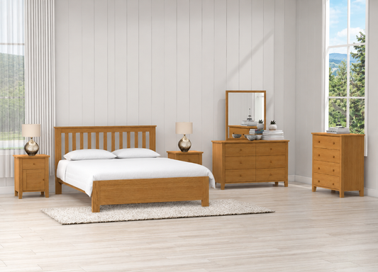 King Cronulla (AUSSIE MADE) 4 Piece (TALLBOY) Low Foot Bedroom Suite - Tassie Oak Combination - Assorted Colours