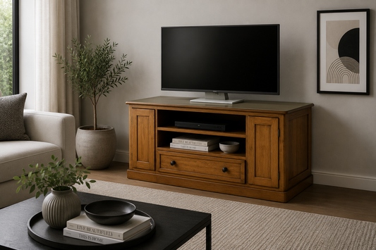 Eltham (AUSSIE MADE) Lowline TV Unit With 2 Dvd/cd Pullouts & 1 Drawer Collection - Assorted Stained Colours