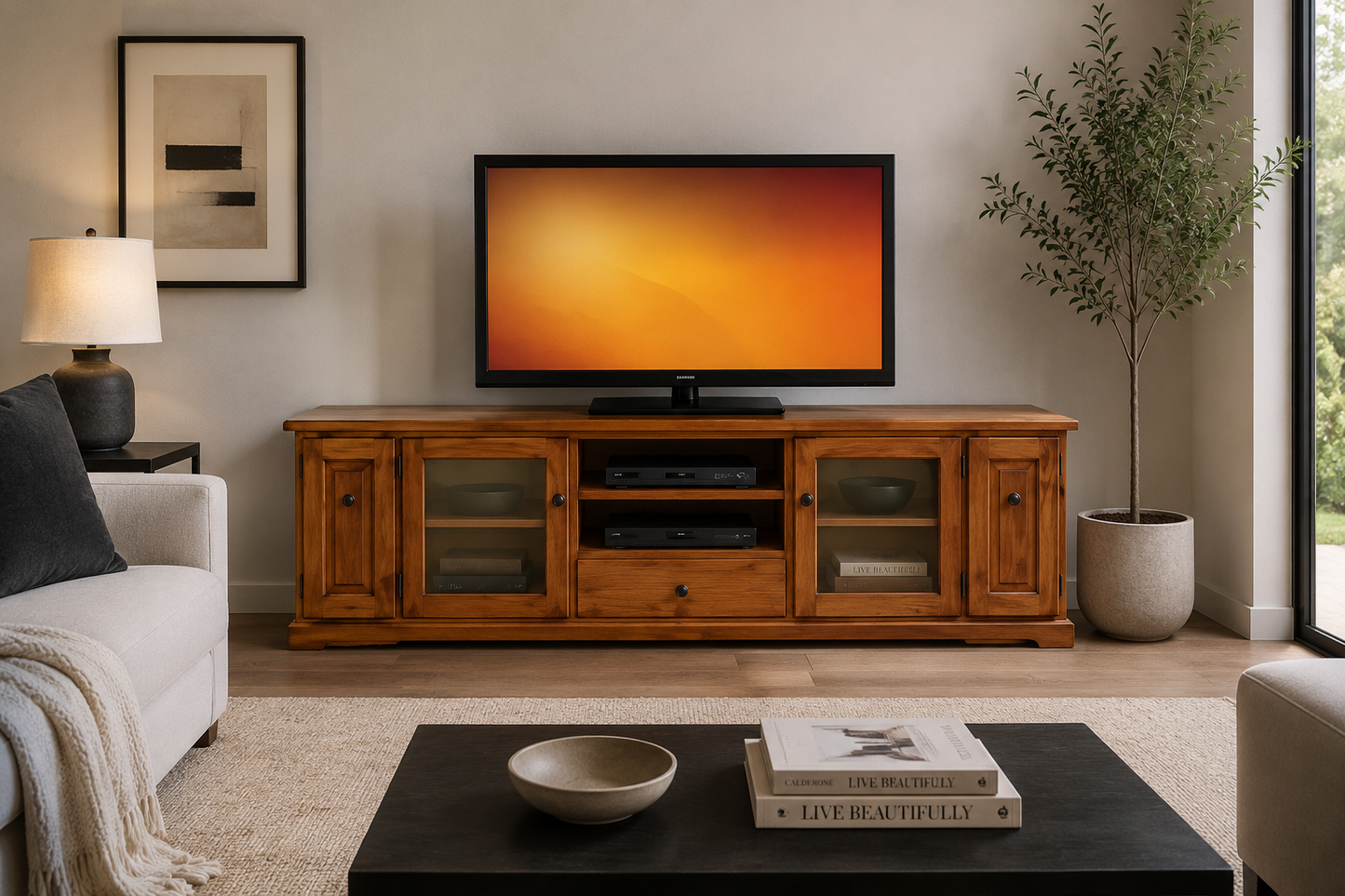 Ace (AUSSIE MADE) TV Unit With Twin Pull-outs Collection - Assorted Stained Colours