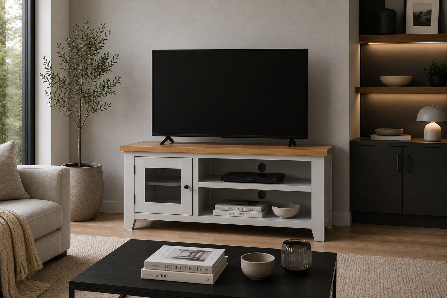 Arbetta (AUSSIE MADE) TV Unit With 1 Door / 2 Component Spaces Collection - Assorted Painted / Stained Colours