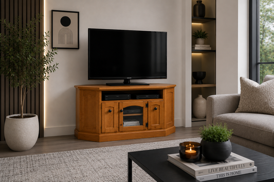 Lawson (AUSSIE MADE) Corner TV Unit With Twin Pull-outs Collection - Assorted Stained Colours