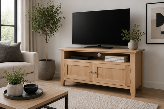 Robinhood (AUSSIE MADE) 2 Door Corner TV Unit Collection - Tassie Oak Combination - Assorted Stained Colours