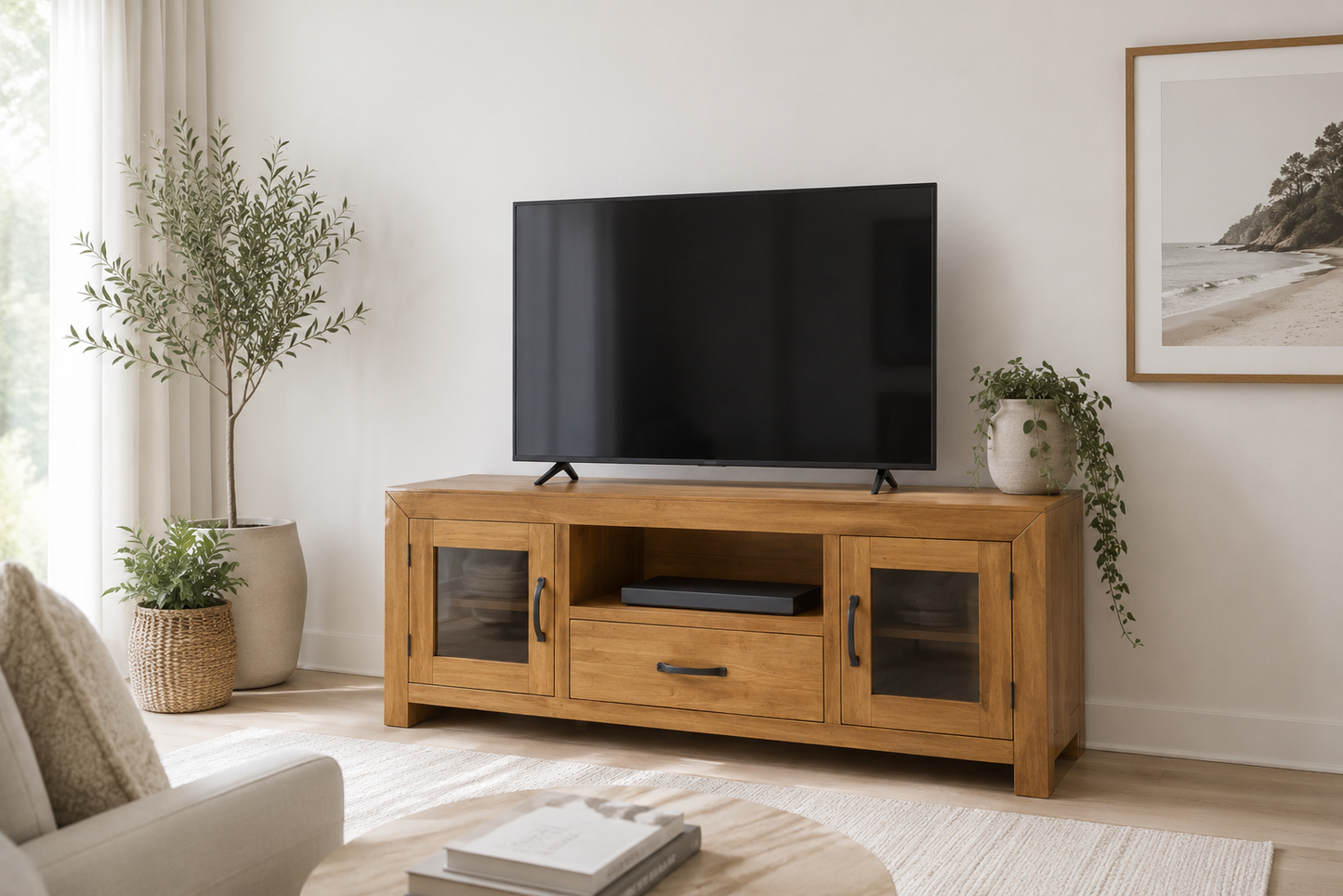 Frank (AUSSIE MADE) TV Entertainment Unit With 2 Doors & 1 Drawer With Extension Runners - 600(H) X 1400(W) - Assorted Stained Colours