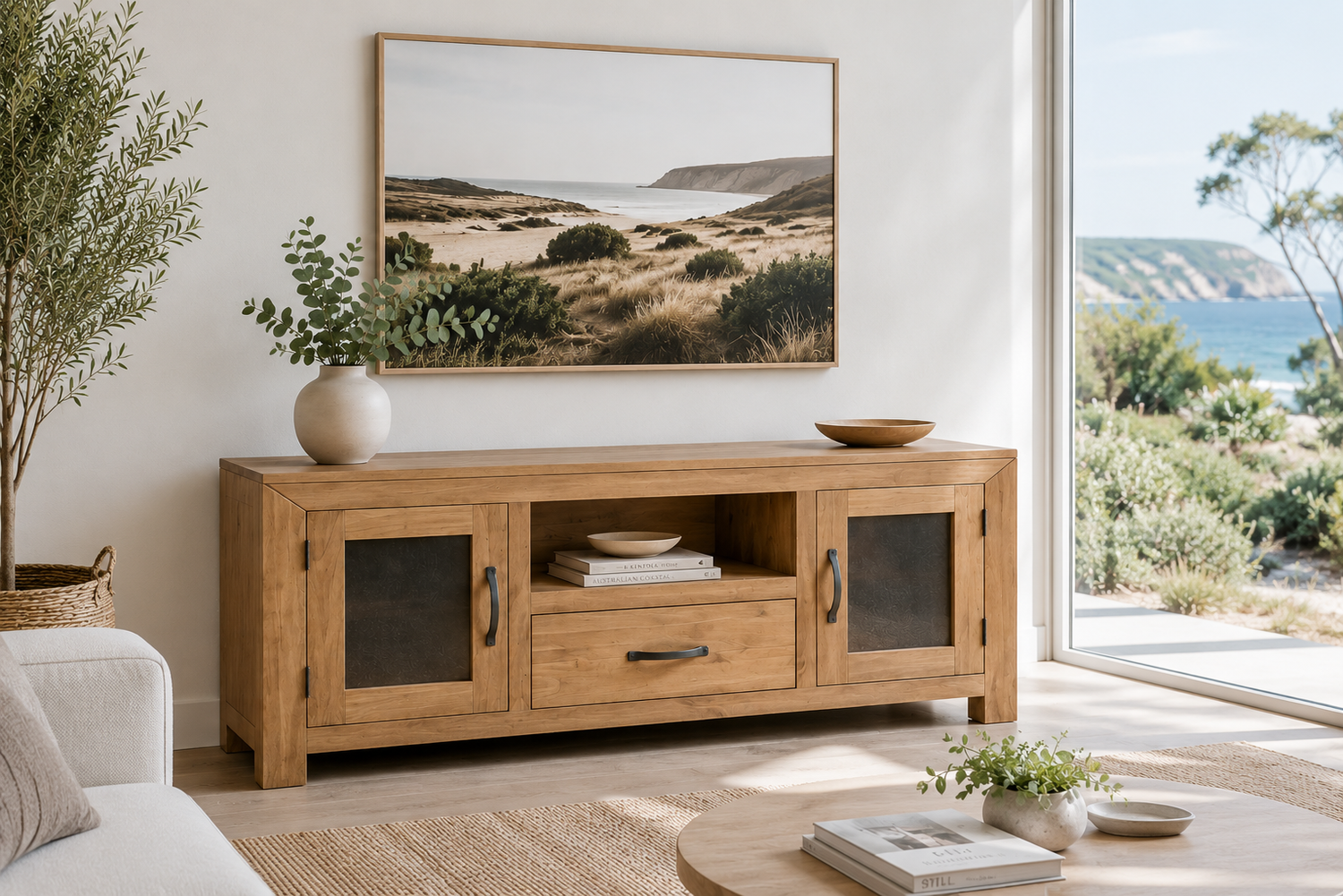 Frank (AUSSIE MADE) TV Entertainment Unit With 2 Doors & 1 Drawer With Extension Runners - 600(H) X 1400(W) - Assorted Stained Colours