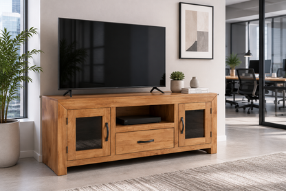 Frank (AUSSIE MADE) TV Entertainment Unit With 2 Doors & 1 Drawer With Extension Runners - 600(H) X 1400(W) - Assorted Stained Colours