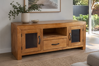 Frank (AUSSIE MADE) TV Entertainment Unit With 2 Doors & 1 Drawer With Extension Runners - 600(H) X 1400(W) - Assorted Stained Colours