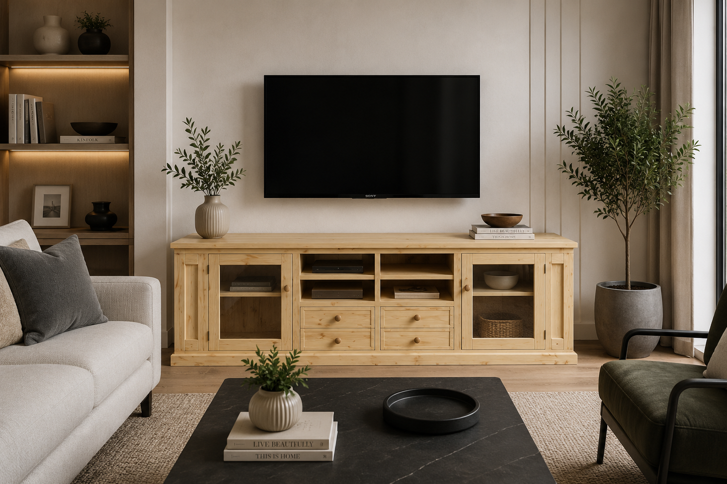 Greenpoint (AUSSIE MADE) Lowline TV Unit With 4 Drawers & 2 Doors - 950(H) X 2600(W) - Assorted Colours