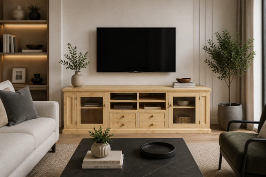 Greenpoint (AUSSIE MADE) Lowline TV Unit With 4 Drawers & 2 Doors - 950(H) X 2600(W) - Assorted Colours