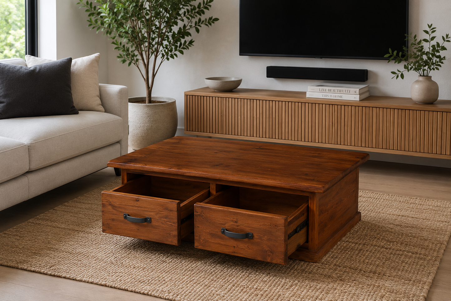 Togaggo (AUSSIE MADE) Coffee Table With 2 Drawers Collection - Assorted Stained Colours