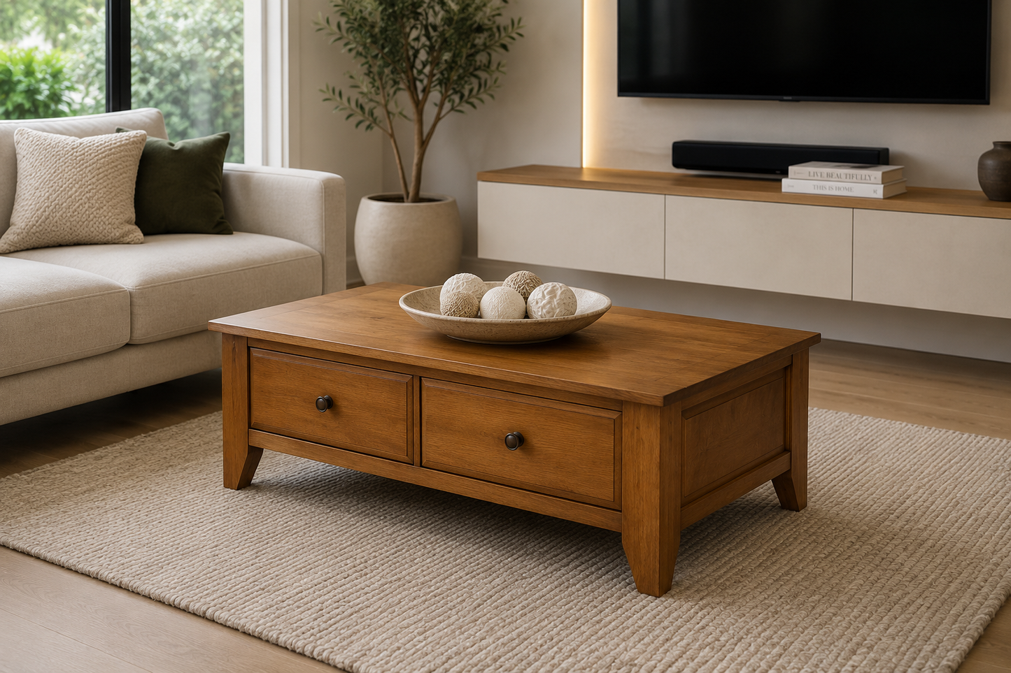 Versace (AUSSIE MADE) Coffee Table With 2 Drawers Collection - Assorted Stained Colours