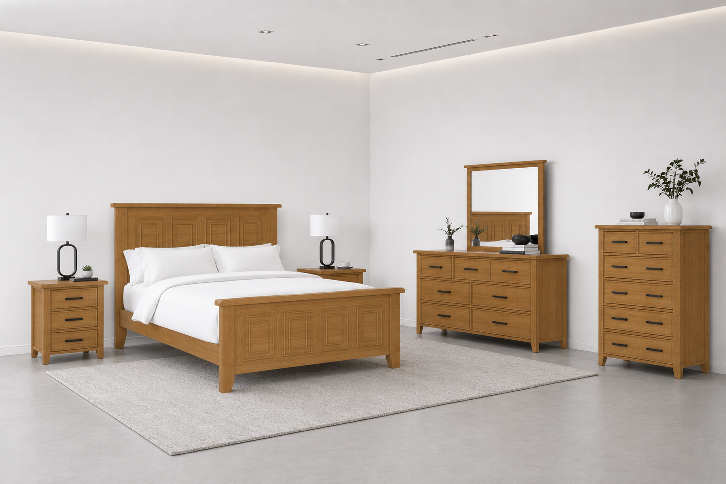 King Sydneyside (AUSSIE MADE) 6 Piece (THE LOT) Bedroom Suite - Tassie Oak Combination - Assorted Colours