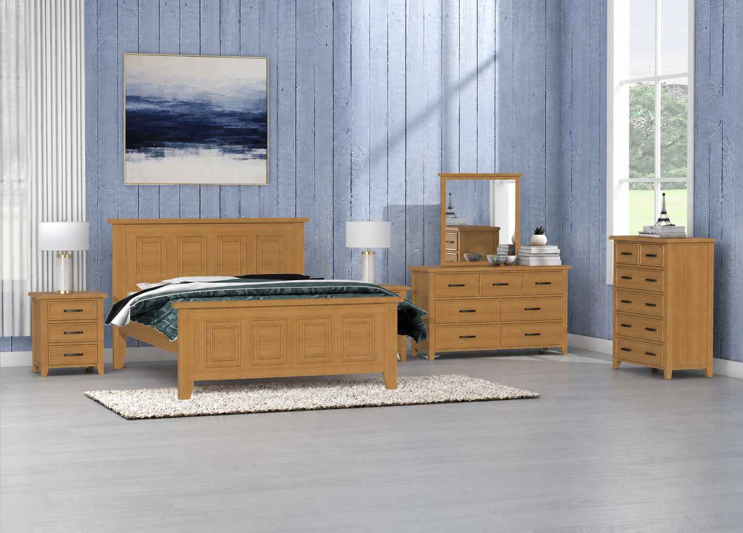 King Sydneyside (AUSSIE MADE) 6 Piece (THE LOT) Bedroom Suite - Tassie Oak Combination - Assorted Colours