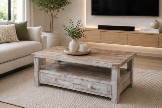 Paling (AUSSIE MADE) Coffee Table With 2 Drawer Collection - Assorted Stained Colours
