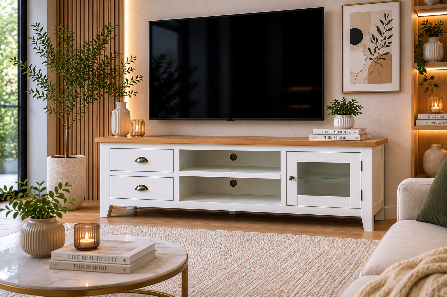Arbetta (AUSSIE MADE) Lowline Large Entertainment TV Unit 1 Door / 2 Drawers Collection - Assorted Painted / Stained Colours