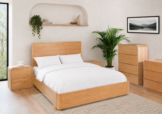 Andre Queen (AUSSIE MADE) 5 Piece (DRESSER) Bedroom Suite - Tassie Oak Combination - Assorted Stained Colours