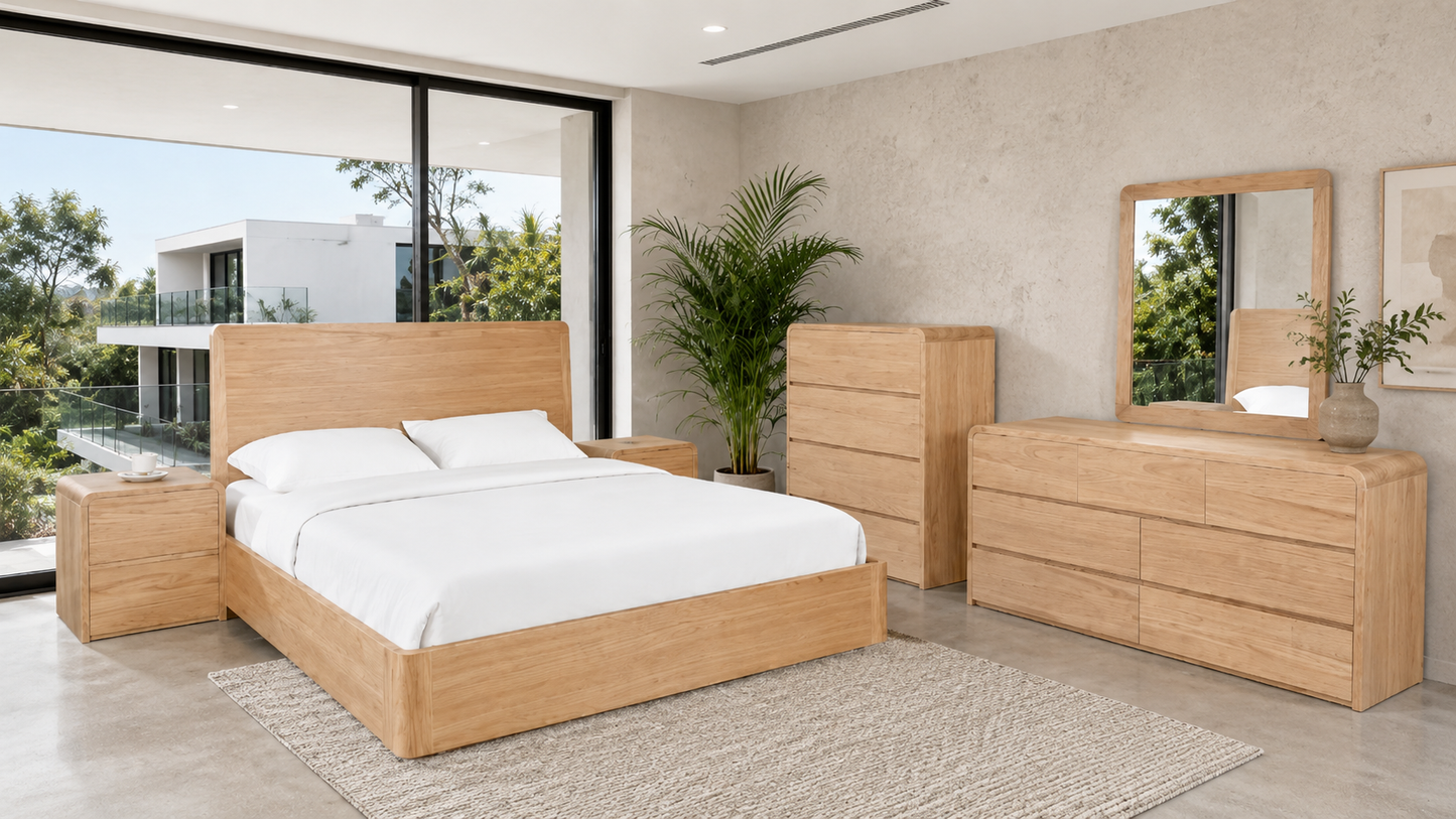 King Andre (AUSSIE MADE) Bed - Tassie Oak Combination - Assorted Stained Colours