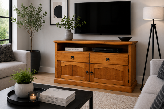 Memphis (AUSSIE MADE) 2 Door 2 Drawer Slim TV Entertainment Unit Collection - Assorted Stained Colours