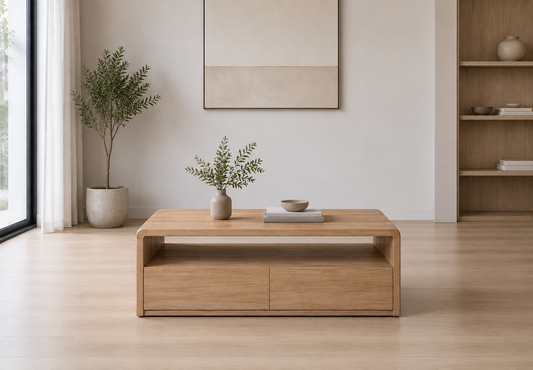 Andre (AUSSIE MADE) With 2 Drawer Coffee Table Collection - Tassie Oak Combination - Assorted Stained Colours
