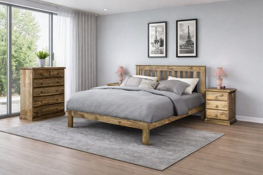 Cronulla Double Or Queen 4 Piece (TALLBOY) Bedroom Suite - Bed With Doona Foot - Baltic (#215) , Walnut (#219) Or Greywash (#501)