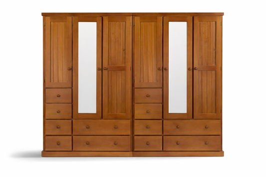Urban (AUSSIE MADE) Flat Top Wardrobe 6 Doors / 12 Drawers With Mirror Collection - Assorted Stained Colours