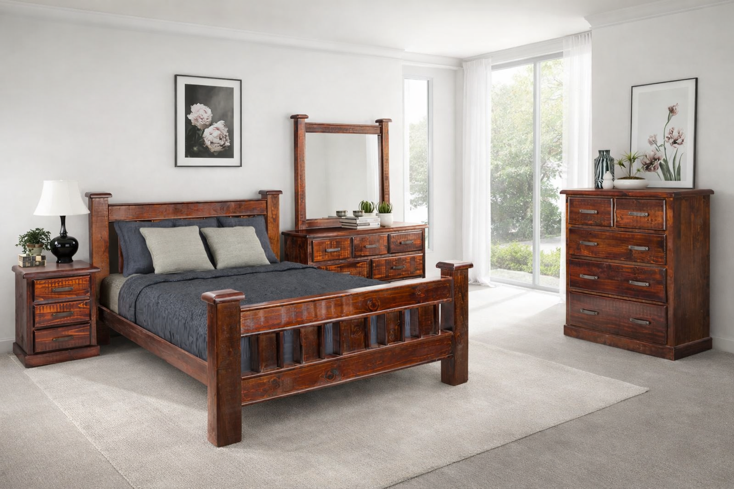 Calista Queen 4 Piece (TALLBOY) Bedroom Suite - Rough Sawed
