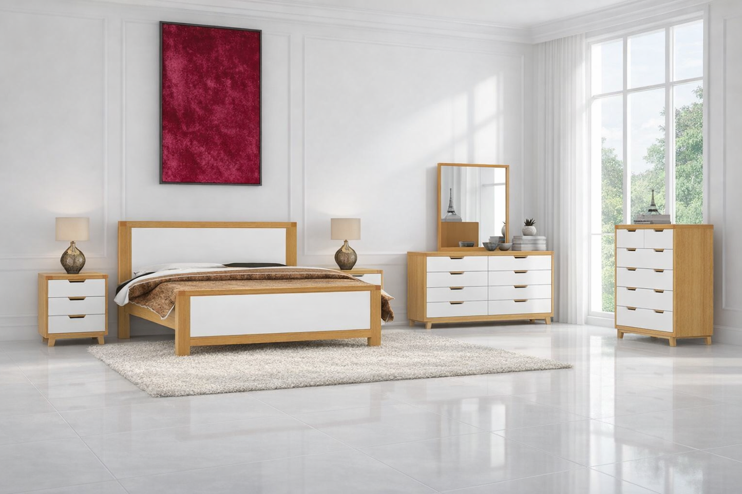King Avalon (AUSSIE MADE) Bed Frame - 2 Tone - Tassie Oak Combination / Custom Wood - Assorted Colours
