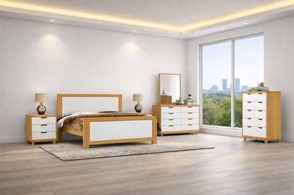 Avalon Double Or Queen (AUSSIE MADE) 6 Piece (THE LOT) Bedroom Suite - 2 Tone - Tassie Oak Combination / Custom Wood - Assorted Colours