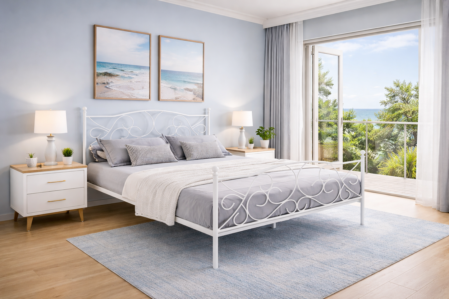 Queen Gretel Metal Bed - White