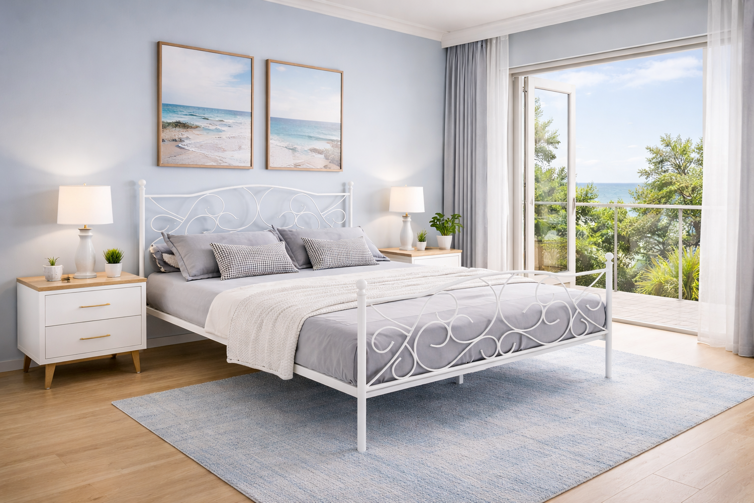 Queen Gretel Metal Bed - White