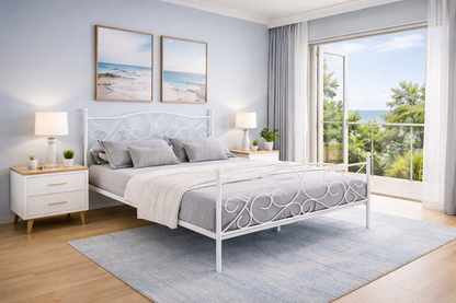 Queen Gretel Metal Bed - White