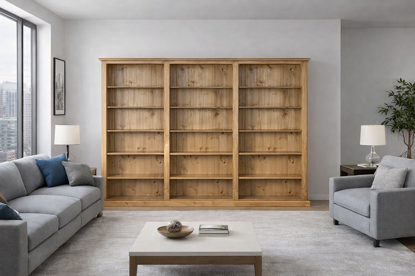Doublebay (70MM FACINGS) Bookcase (AUSSIE MADE) - (4 SECTIONS) Pigeon Paired Collection - Assorted Stained Colours