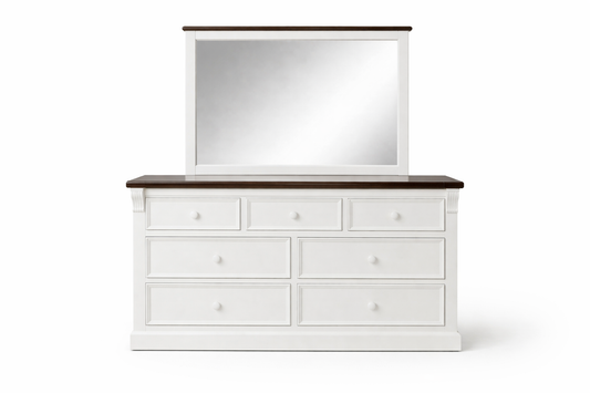 Jane (AUSSIE MADE) 7 Drawer Dressing Table And Mirror - 800(H) X 1500(W) - Assorted Colours