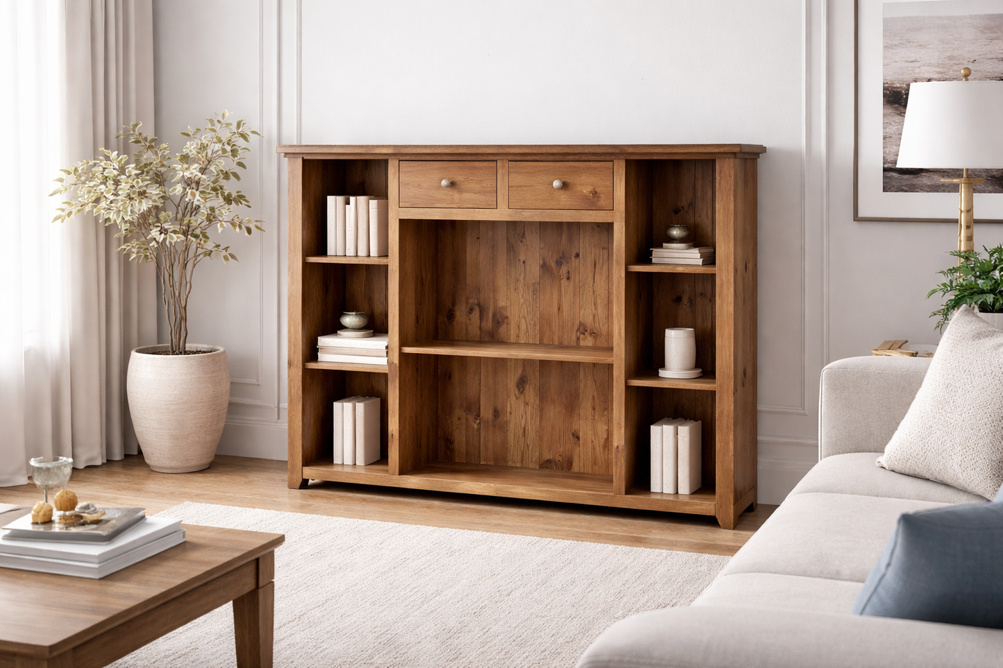 Urban (AUSSIE MADE) Lowline Bookcase With 2 Drawers Collection - Assorted Stained Colours